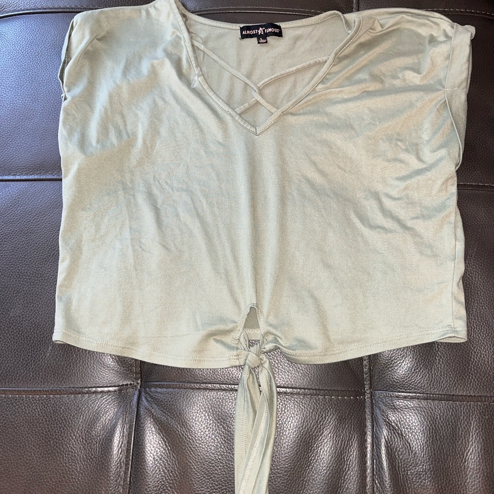 Almost Famous Light Green Tie-Front Crop Top